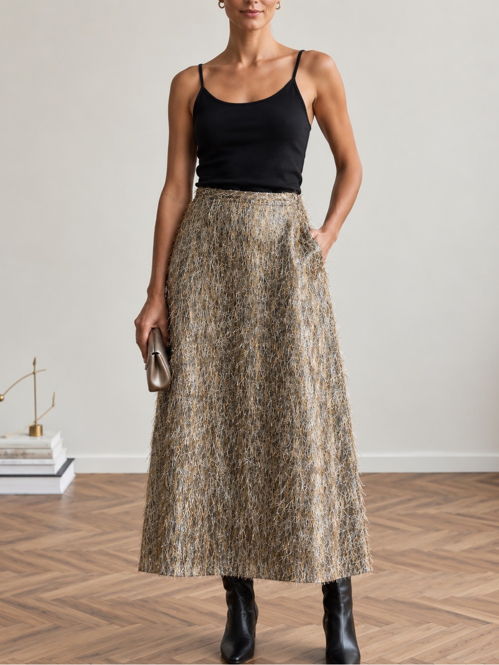 NWT Tuckernuck Tinsel Skirt in Gold and Black